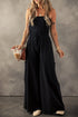 Black Drawstring Wide Leg Cargo Pockets Sleeveless Jumpsuit